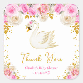 Swan Pink Gold Roses Baby Shower Thank You スクエアシール
