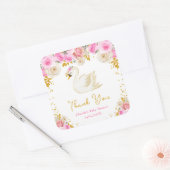 Swan Pink Gold Roses Baby Shower Thank You スクエアシール (封筒)