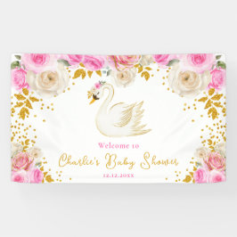 Swan Pink Gold Roses Baby Shower Welcome 横断幕