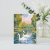 Swan Pond Boston Common Massachusetts Watercolor ポストカード (スタンド正面)