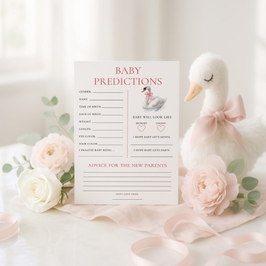 Swan Predictions Baby Shower Game Card 招待状