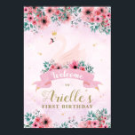 Swan Princess Birthday Party Welcome Sign ポスター<br><div class="desc">Personalised swan princess themed birthday welcome sign poster with lovely pink watercolour flowers and soft pink watercolour background. Sweet,  pretty and elegant. Customise with birthday child's name.</div>