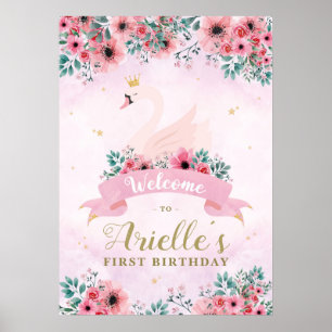 Swan Princess Birthday Party Welcome Sign ポスター
