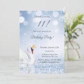 Swan Princess Blue Glitter Winter Girls Birthday 招待状 (スタンド正面)