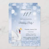Swan Princess Blue Glitter Winter Girls Birthday 招待状 (正面/裏面)