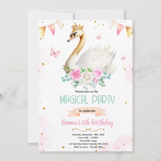 Swan princess party invitation 招待状 (正面)
