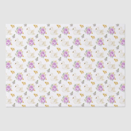 Swan Purple and Gold Floral Roses 薄葉紙 (正面)