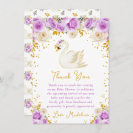 Swan Purple and Gold Roses Baby Shower サンキューカード