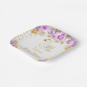 Swan Purple and Gold Roses Baby Shower ペーパープレート (傾斜あり)