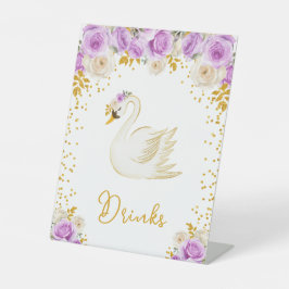 Swan Purple and Gold Roses Baby Shower 台座サイン