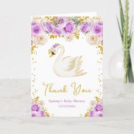 Swan Purple and Gold Roses Baby Shower Thank You サンキューカード