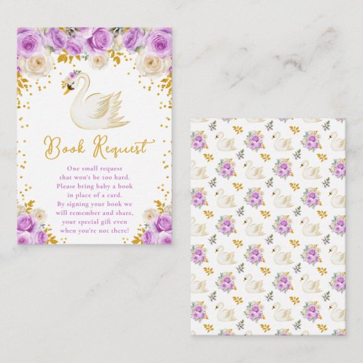 Swan Purple and Gold Roses Book Request エンクロージャーカード (正面/裏面)