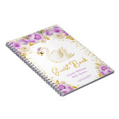 Swan Purple Gold Roses Baby Shower Guest Book ノートブック (右側)