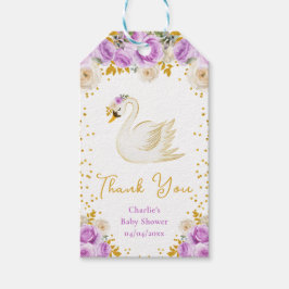 Swan Purple Gold Roses Baby Shower Thank You ギフトタグ