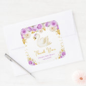 Swan Purple Gold Roses Baby Shower Thank You スクエアシール (封筒)