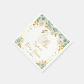 Swan Sage Green and Gold Roses Baby Shower スタンダードカクテルナプキン (角)