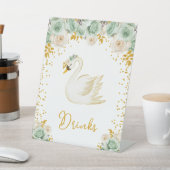 Swan Sage Green and Gold Roses Baby Shower 台座サイン (インサイチュ)