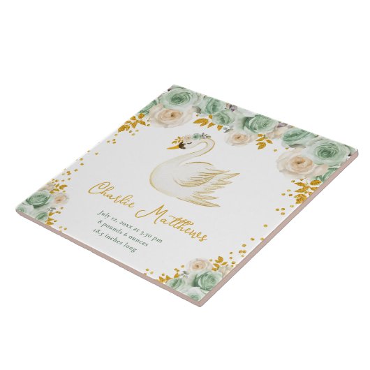 Swan Sage Green and Gold Roses Birth Statistics タイル (側面)