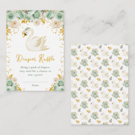 Swan Sage Green and Gold Roses Diaper Raffle エンクロージャーカード