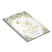 Swan Sage Green Gold Roses Baby Shower Guest Book ノートブック (右側)