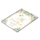 Swan Sage Green Gold Roses Baby Shower Guest Book ノートブック (左側)