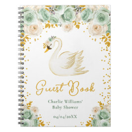 Swan Sage Green Gold Roses Baby Shower Guest Book ノートブック