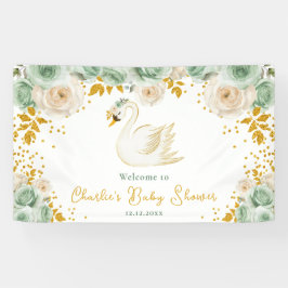 Swan Sage Green Gold Roses Baby Shower Welcome 横断幕