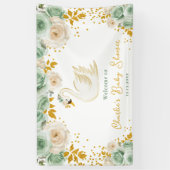 Swan Sage Green Gold Roses Baby Shower Welcome 横断幕 (縦)