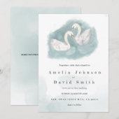 Swan watercolor themed elegant wedding invitation 招待状 (正面/裏面)