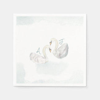 Swan watercolor themed elegant wedding napkins スタンダードカクテルナプキン