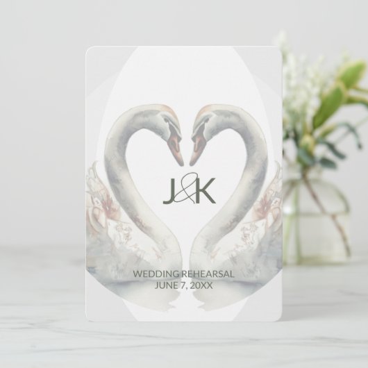 Swan Wedding Rehearsal Dinner Invitation 招待状 (スタンド正面)