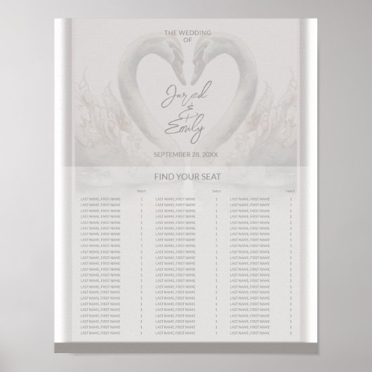Swan Wedding Seating Chart Poster ポスター (正面)