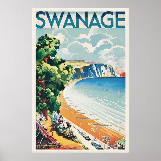 Swanage Britain Vintage Travel Poster Custom Art ポスター (正面)