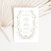 Swans Floral Frame Monogram Wedding  セーブザデート