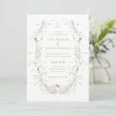 Swans Floral Frame Monogram Wedding  招待状 (スタンド正面)