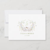 Swans Floral Monogram Crest Wedding サンキューカード (正面)