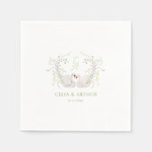 Swans Floral Monogram Crest Wedding スタンダードカクテルナプキン (正面)