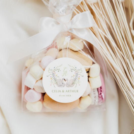 Swans Floral Monogram Crest Wedding  ラウンドシール
