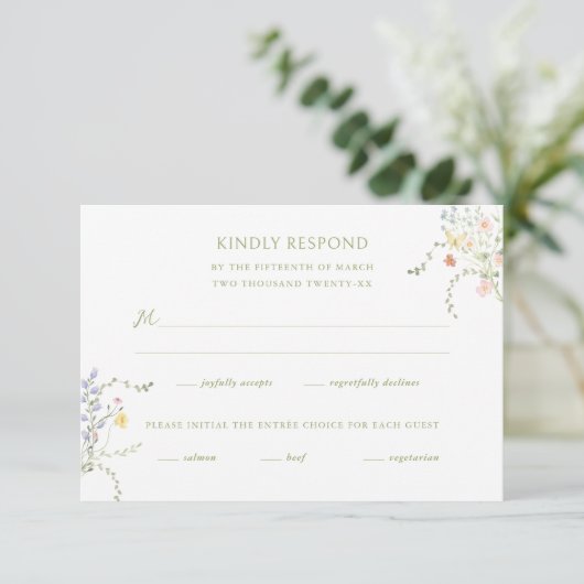 Swans Floral Monogram Crest Wedding 出欠カード (スタンド正面)