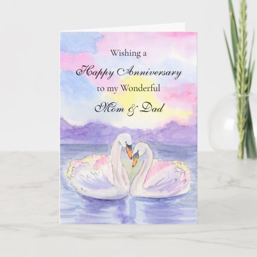 Swans For Mom and Dad Happy Wedding Anniversary カード (正面)