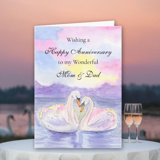Swans For Mom and Dad Happy Wedding Anniversary カード