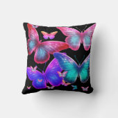 Swarm Of Colorful Butterflies On Black Background クッション (裏面)