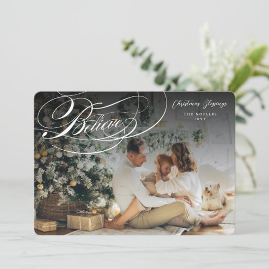 Swashスクリプ信じト宗教的なクリスマスの写真 シーズンカード (スタンド正面)