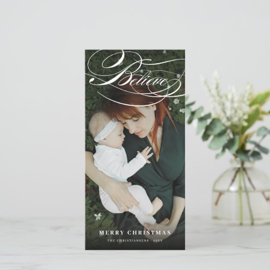 Swashスクリプ信じト宗教的なクリスマスの写真 シーズンカード (スタンド正面)