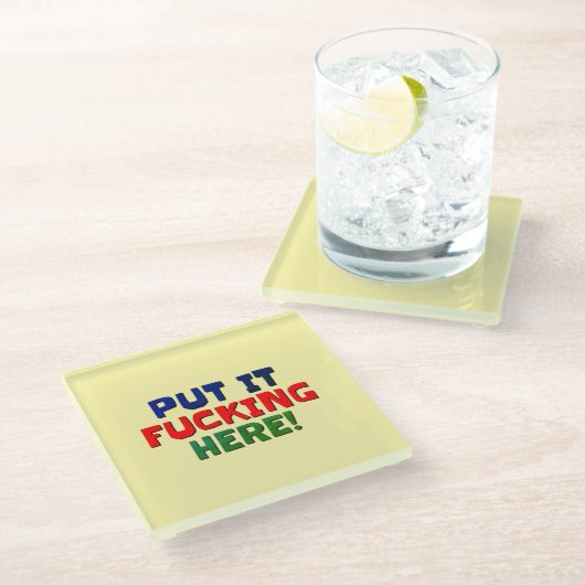 Swearing Coastersここに置く ガラスコースター (アングル)