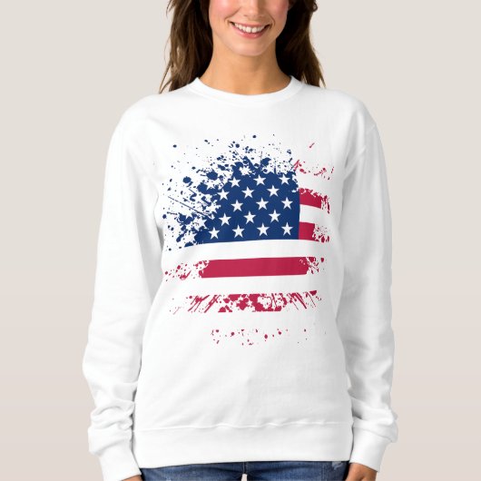 Sweat Femme Blanc Basic USA Flag スウェットシャツ (正面)