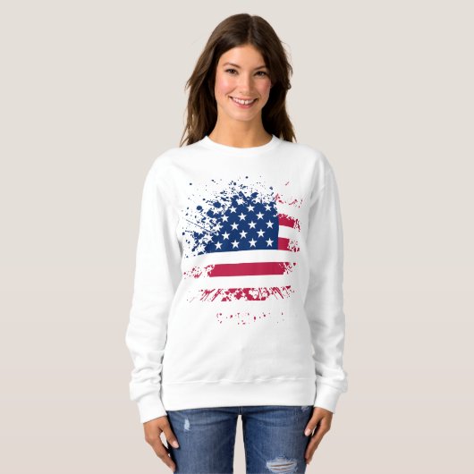 Sweat Femme Blanc Basic USA Flag スウェットシャツ (正面フル)