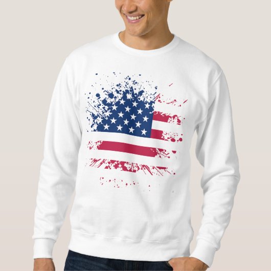Sweat Homme Blanc Basic USA Flag スウェットシャツ (正面)