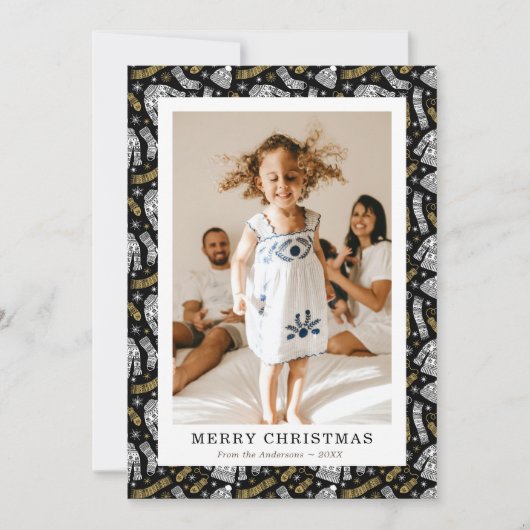 Sweater Gloves Hat Scarf Photo Merry Christmas シーズンカード (正面)