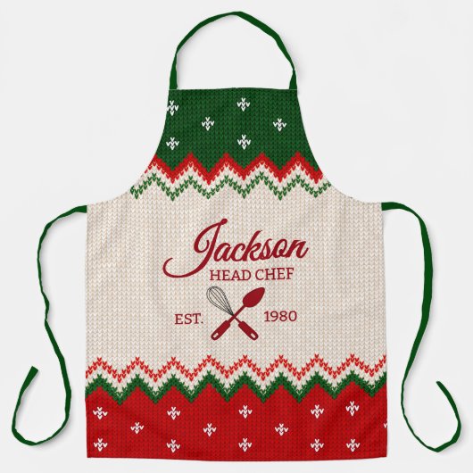 Sweater Pattern Personalized Christmas Apron エプロン (正面)